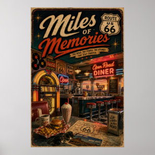 Affiche route 66 Diner Miles Mémoires Art