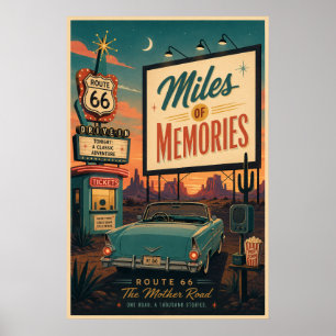 Affiche route 66 Drive In Memories Art du centenaire