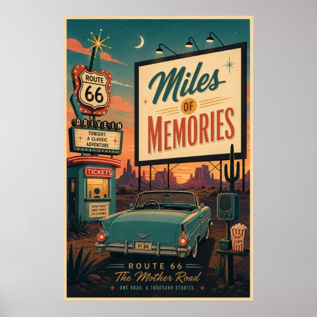 Affiche route 66 Drive In Memories Art du centenaire (Devant)