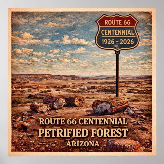 Affiche Route 66 Forêt Pétrifiée Arizona (Devant)