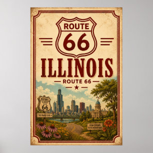 Affiche Route 66 Illinois Chicago Art de jardin vintage