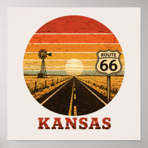 Affiche Route 66 Kansas Autoroute de l'État du Tournesol
