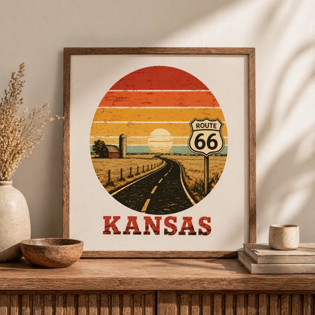 Affiche Route 66 Kansas Ferme Coucher de soleil Autoroute (Créateur téléchargé)