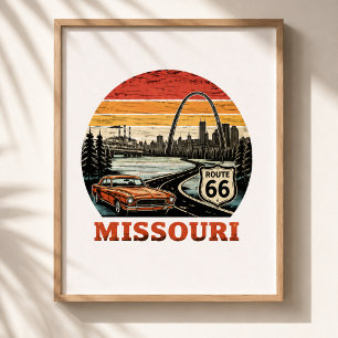 Affiche Route 66 Missouri Gateway Arch Rayure Rétro Couche