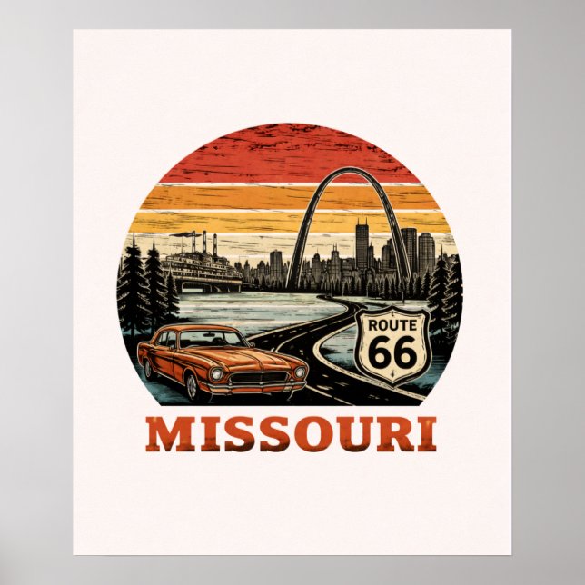 Affiche Route 66 Missouri Gateway Arch Rayure Rétro Couche (Devant)