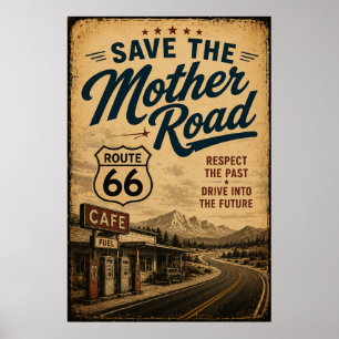 Affiche route 66 Mother Road Cafe Highway Patrimoine