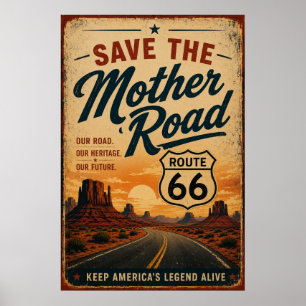 Affiche route 66 Mother Road Désert Americana Patrimoine A