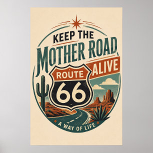 Affiche Route 66 Mother Road Vivante