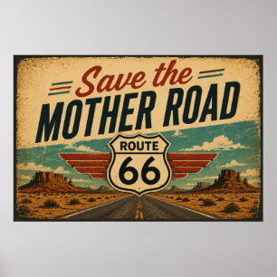 Affiche Route 66 Mother Road Vue du désert