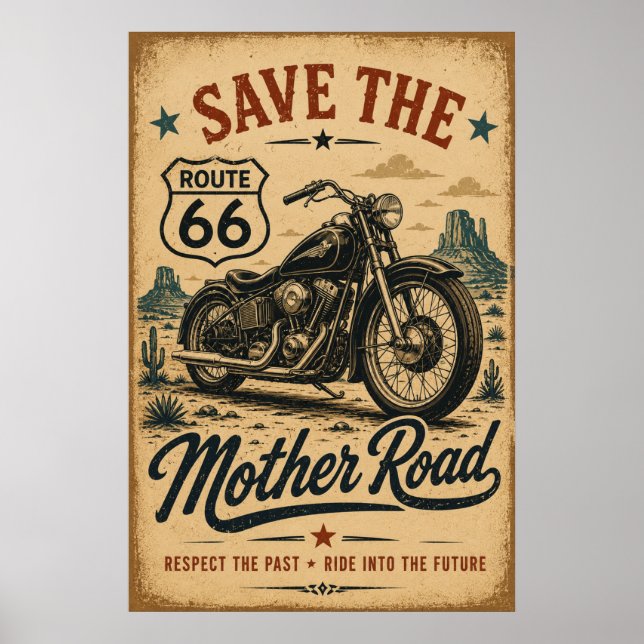 Affiche Route 66 Moto Hommage à la Mother Road (Devant)