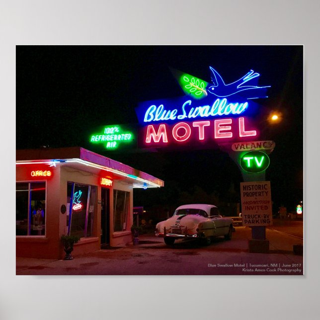 Affiche Route 66 Neon | Blue Swallow Motel | Tucumcari, NM (Devant)