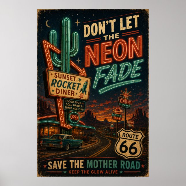 Affiche Route 66 Neon Diner Americana Road Trip Nu (Devant)