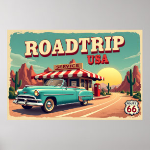 Affiche Route 66 - Paysage animé