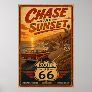 Affiche Route 66 Poursuite de la Route du Crépuscule Art