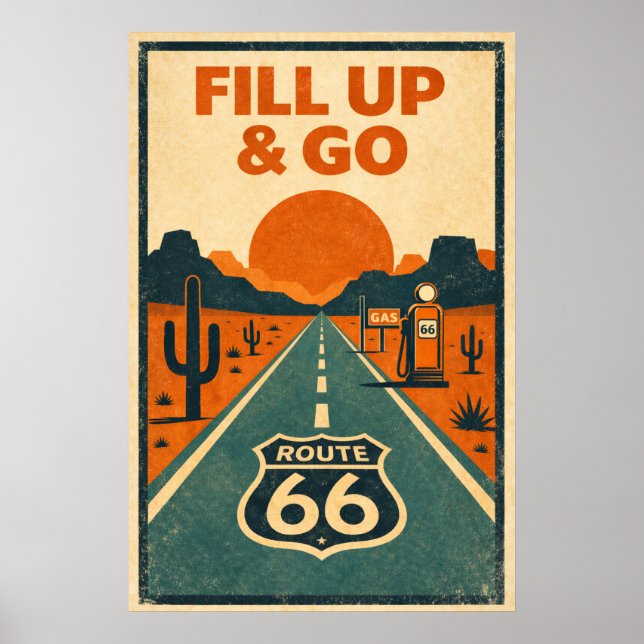 Affiche Route 66 Remise de gaz et partez Litho Désert (Devant)