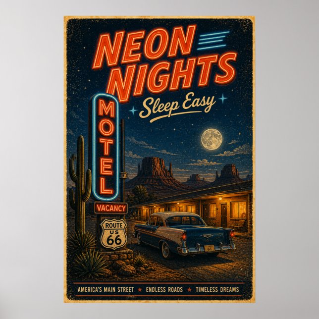 Affiche Route 66 Rêves de Motel au Néon (Devant)