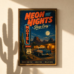 Affiche Route 66 Rêves de Motel au Néon