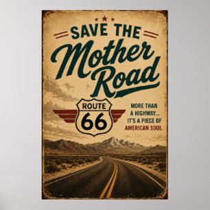 Affiche route 66 Sauvegarder Mother Road Art de l'autorout
