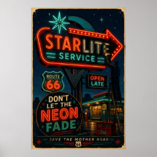 Affiche Route 66 Starlite Neon Mother Road Revival