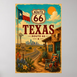 Affiche Route 66 Texas Bluebonnet Art de la route vintage