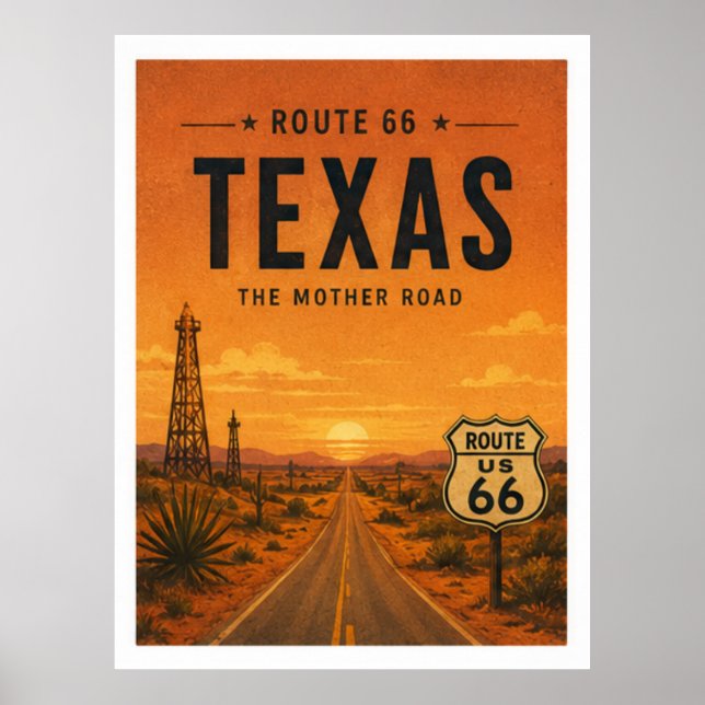 Affiche Route 66 Texas Sunset Highway Art Vintage (Devant)