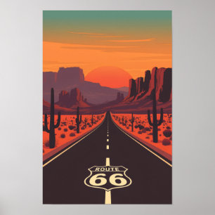Affiche Route 66 USA Coucher de soleil vintage désert