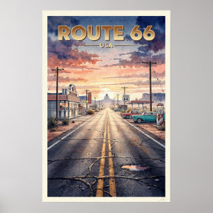 Affiche Route 66 USA Voyage Vintage