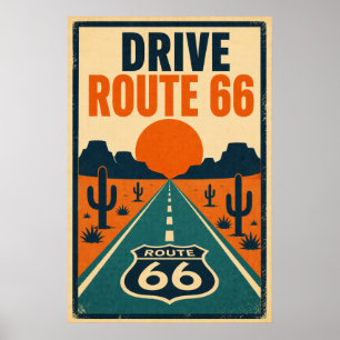 Affiche Route 66 Vintage Americana Désert Autoroute
