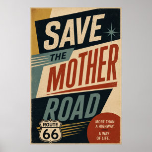 Affiche Route 66 Vintage Sauvegarder la Mother Road Typogr