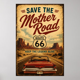 Affiche Route 66 voiture classique Désert Autoroute Americ