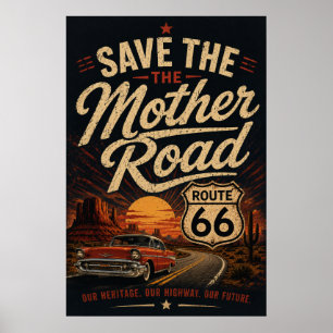 Affiche Route 66 voiture classique Sauvegarder la Mother R