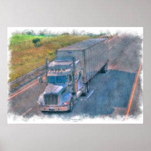 Affiche Route argentée de camion de fret conduisant