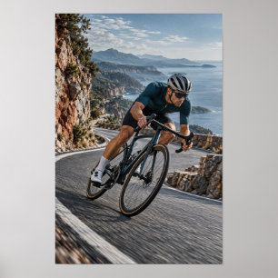 Affiche Route Côtière Cycliste Descente de Montagne Sports