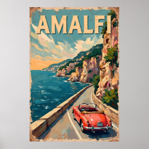 Affiche Route côtière italienne : Peinture Vintage à l'hui