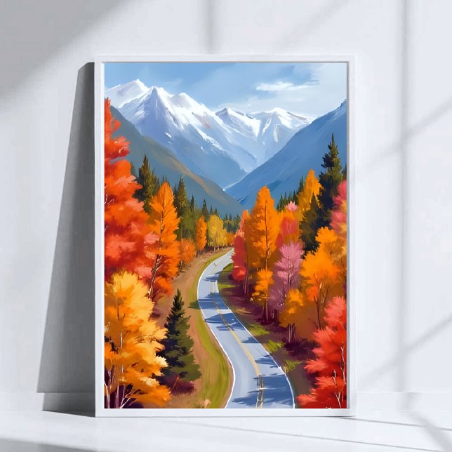 Affiche Route d'automne | Aquarelle de la nature à feuilla (Créateur téléchargé)