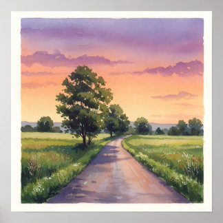 Affiche Route de campagne au coucher du soleil -Rustic Cam