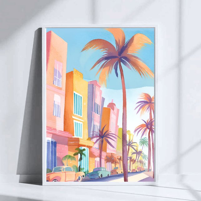 Affiche Route de Miami | Rue Colorée Aquarelle (Créateur téléchargé)