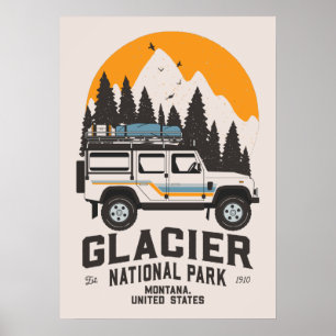 Affiche Route du parc national du Glacier vintage Montana