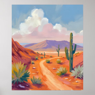 Affiche Route du sud-ouest du désert avec Cactus