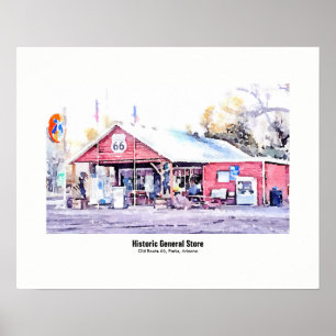 Affiche Route Historique 66 Arizona General Store Aquarell
