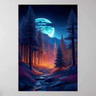 Affiche Route nocturne à travers la forêt enchantée