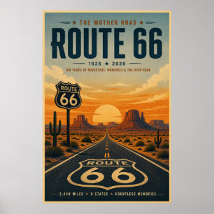 Affiche Route Rétro 66 Art du Désert Centenaire