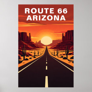 Affiche Route Rétro 66 Désert d'Arizona Voyage