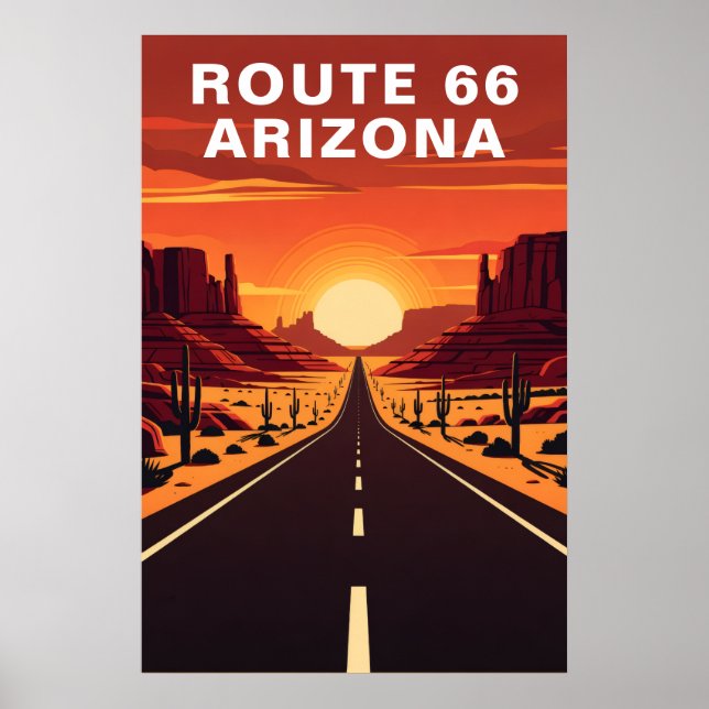Affiche Route Rétro 66 Désert d'Arizona Voyage (Devant)