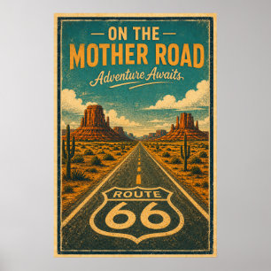 Affiche Route Rétro 66 Route des Mères Paysage Désertique