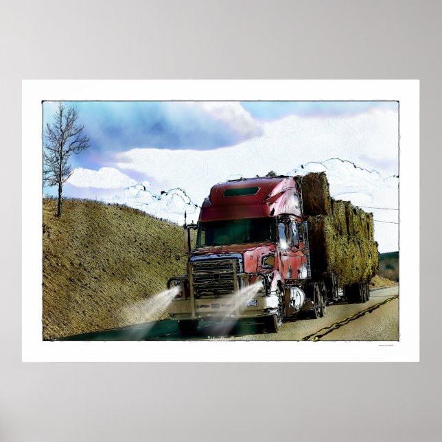 Affiche Route rouge de camion d'alimentation de foin (Devant)