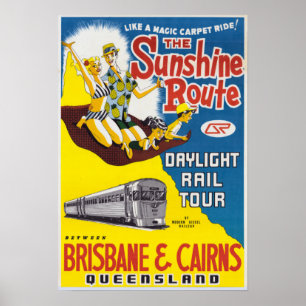 Affiche Route vintage Sunshine Brisbane & Cairns Australie