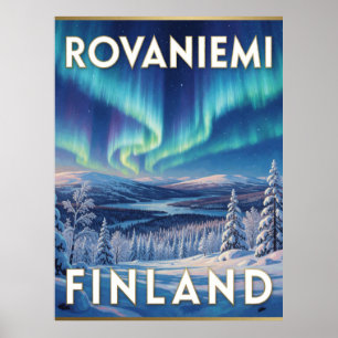 Affiche Rovaniemi Finland Aurores boréales Voyage Arctique
