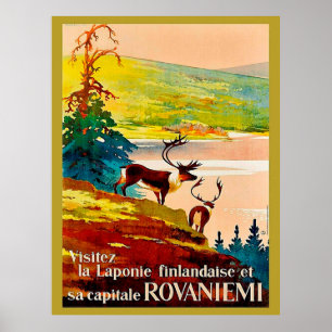 Affiche Rovaniemi, Finlande, rennes sur la côte