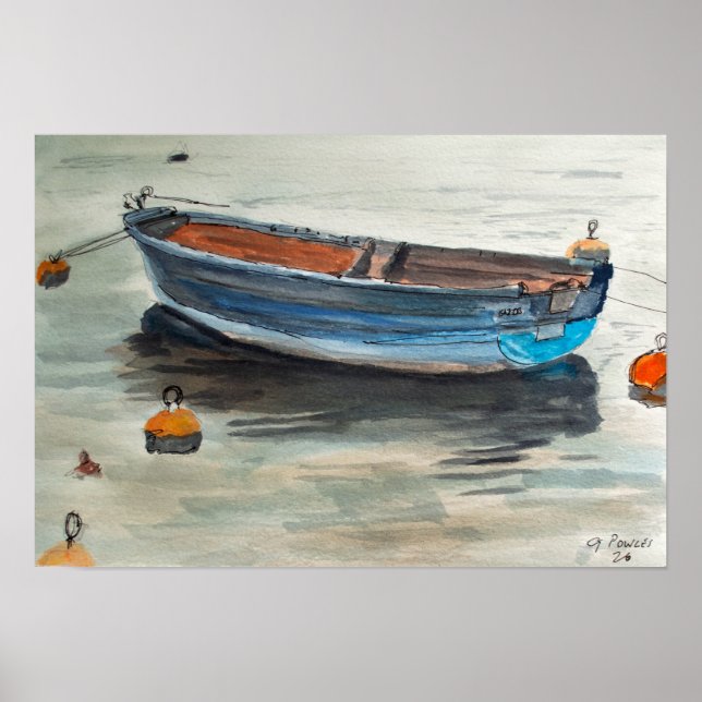 Affiche Rowing Boat Nautical Boat Watercolor (Devant)